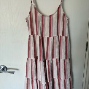 Only Red and White Ruffled Tiered Midi Sundress